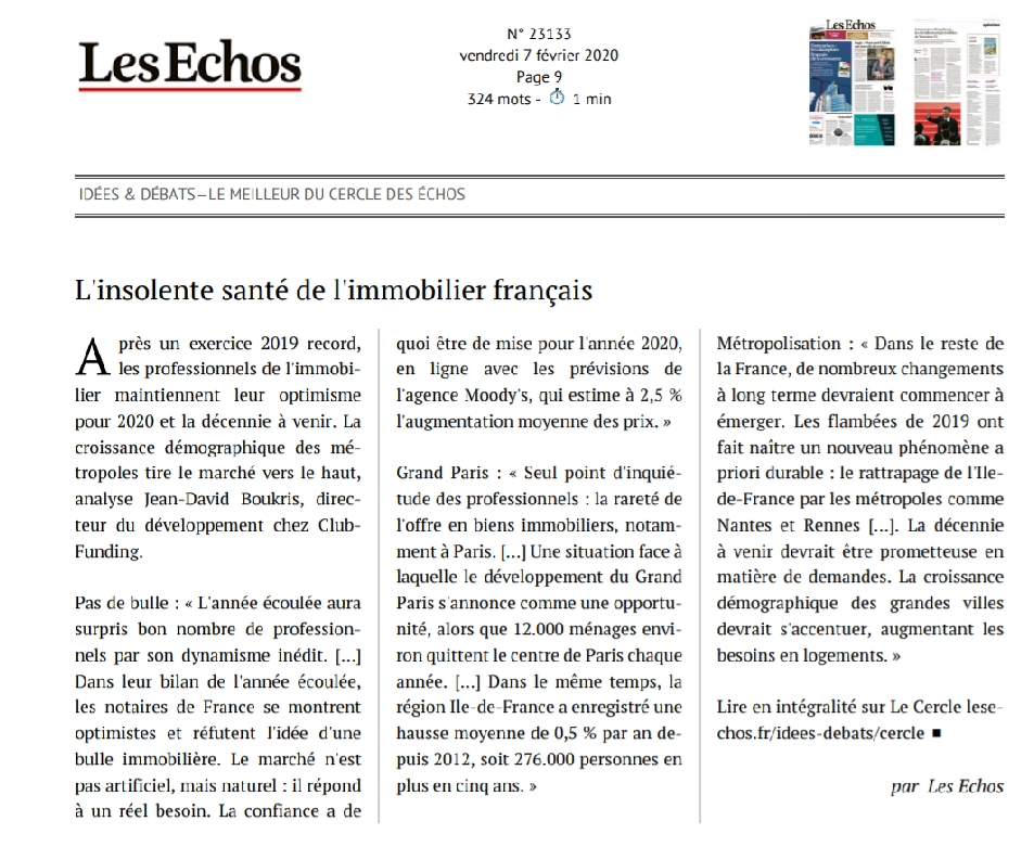 ClubFunding dans Les Echos du 7/02